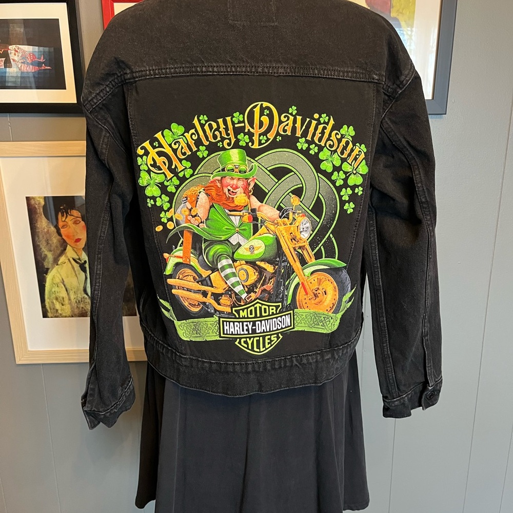 Harley-Davidson Up-Cycled Luck Of The Irish Black Denim Jacket Women’s Large